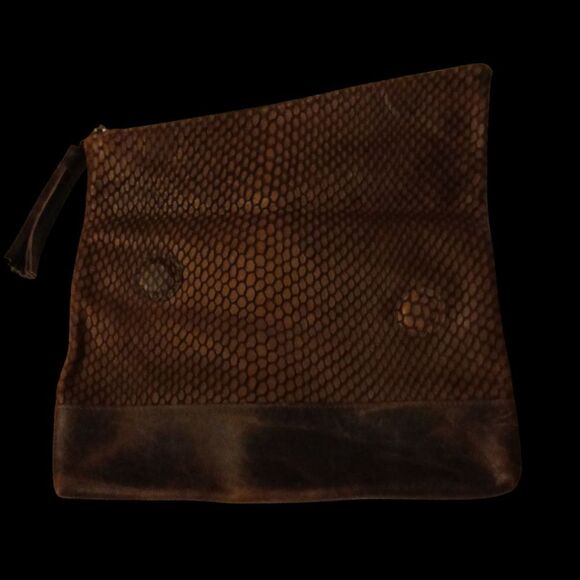 Brave 1992 Leather Envelope Clutch Fold OVER Style Leather TASSEL - Picture 5 of 8